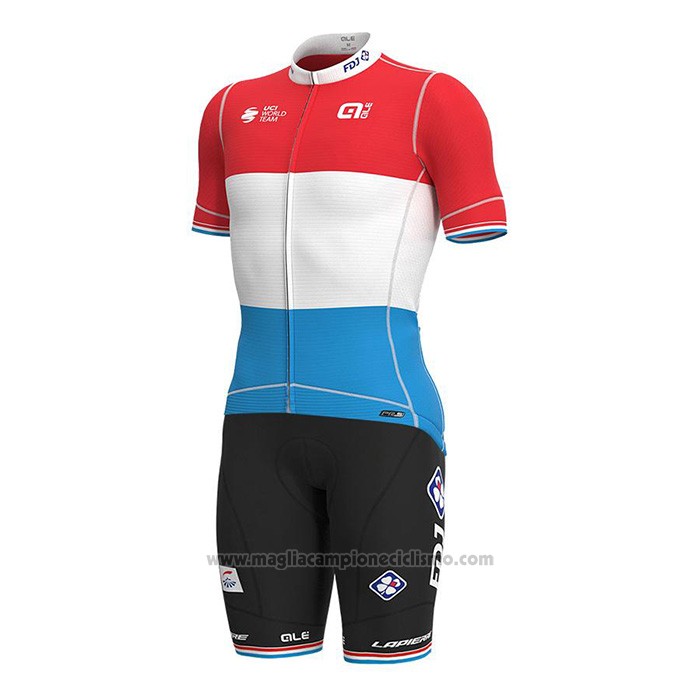 2022 Abbigliamento Ciclismo Groupama-FDJ Rosso Luxembourg Champion Manica Corta e Salopette